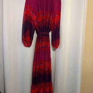 Melanie Plus Size 18W Floral Chiffon Maxi Dress | Long Sleeve Purple Red